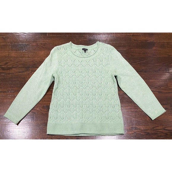 Talbots Diamond Pattern Cable Knit Sweater Women's Sz L Green Rolled Neck/Seams - Picture 1 of 6